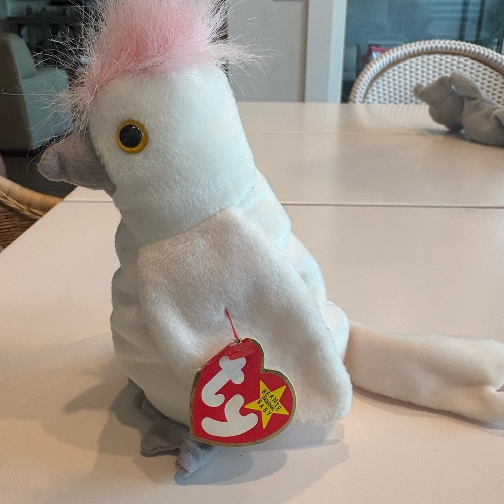 Ty Beanie Baby White and Pink KuKu Cockatoo Plush- Kuku 1997